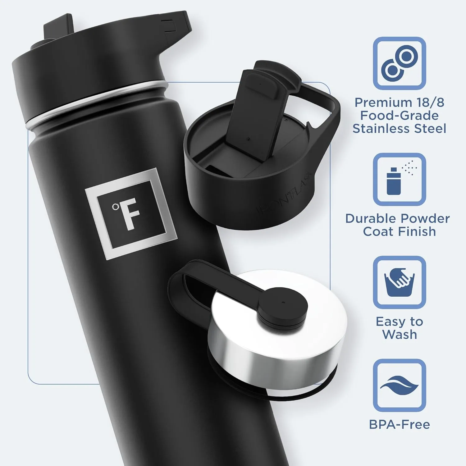 IRON °FLASK Camping & Hiking Hydration Flask with 3 Lids - Stainless Steel, Double Walled & Vacuum Insulated Water Bottle - Leak Proof & BPA Free (Bubble Gum, Straw - 22 oz)