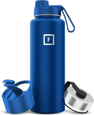 IRON °FLASK Camping & Hiking Hydration Flask with 3 Lids - Stainless Steel, Double Walled & Vacuum Insulated Water Bottle - Leak Proof & BPA Free (Cobalt, Spout - 40 oz)