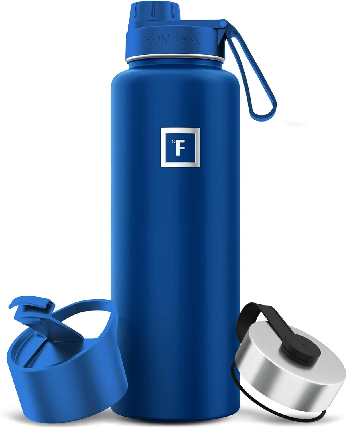 IRON °FLASK Camping & Hiking Hydration Flask with 3 Lids - Stainless Steel, Double Walled & Vacuum Insulated Water Bottle - Leak Proof & BPA Free (Cobalt, Spout - 40 oz)