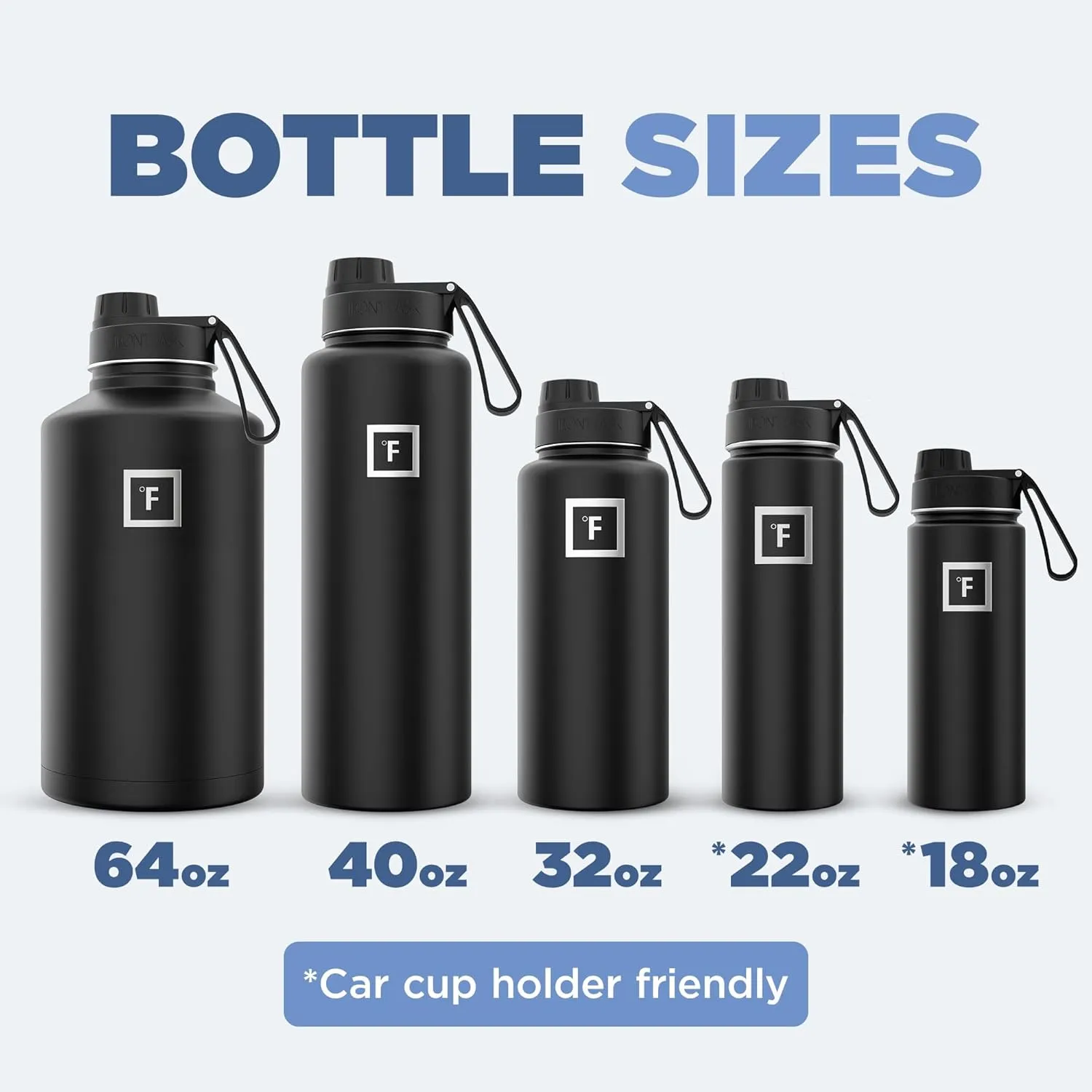 IRON °FLASK Camping & Hiking Hydration Flask with 3 Lids - Stainless Steel, Double Walled & Vacuum Insulated Water Bottle - Leak Proof & BPA Free (Cobalt, Spout - 40 oz)