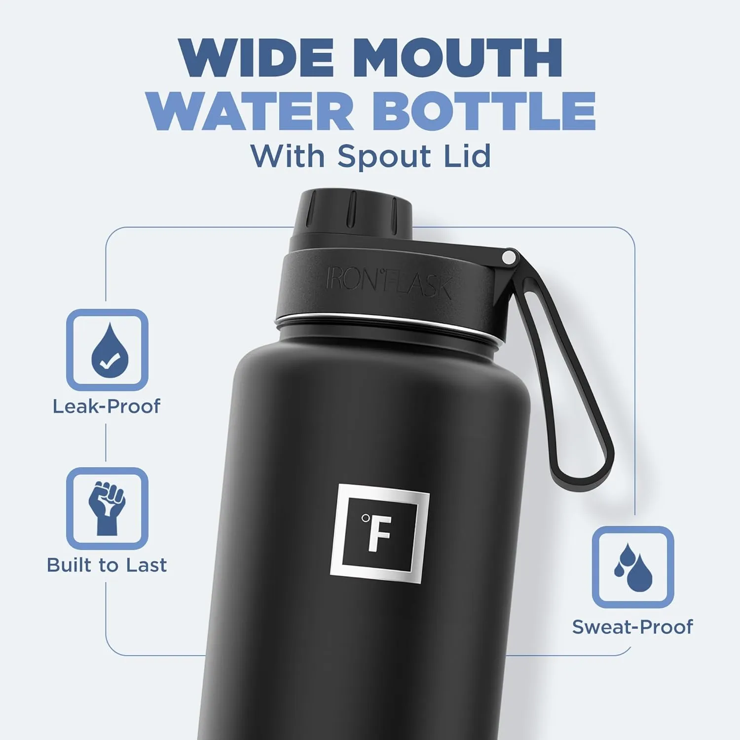 IRON °FLASK Camping & Hiking Hydration Flask with 3 Lids - Stainless Steel, Double Walled & Vacuum Insulated Water Bottle - Leak Proof & BPA Free (Cobalt, Spout - 40 oz)
