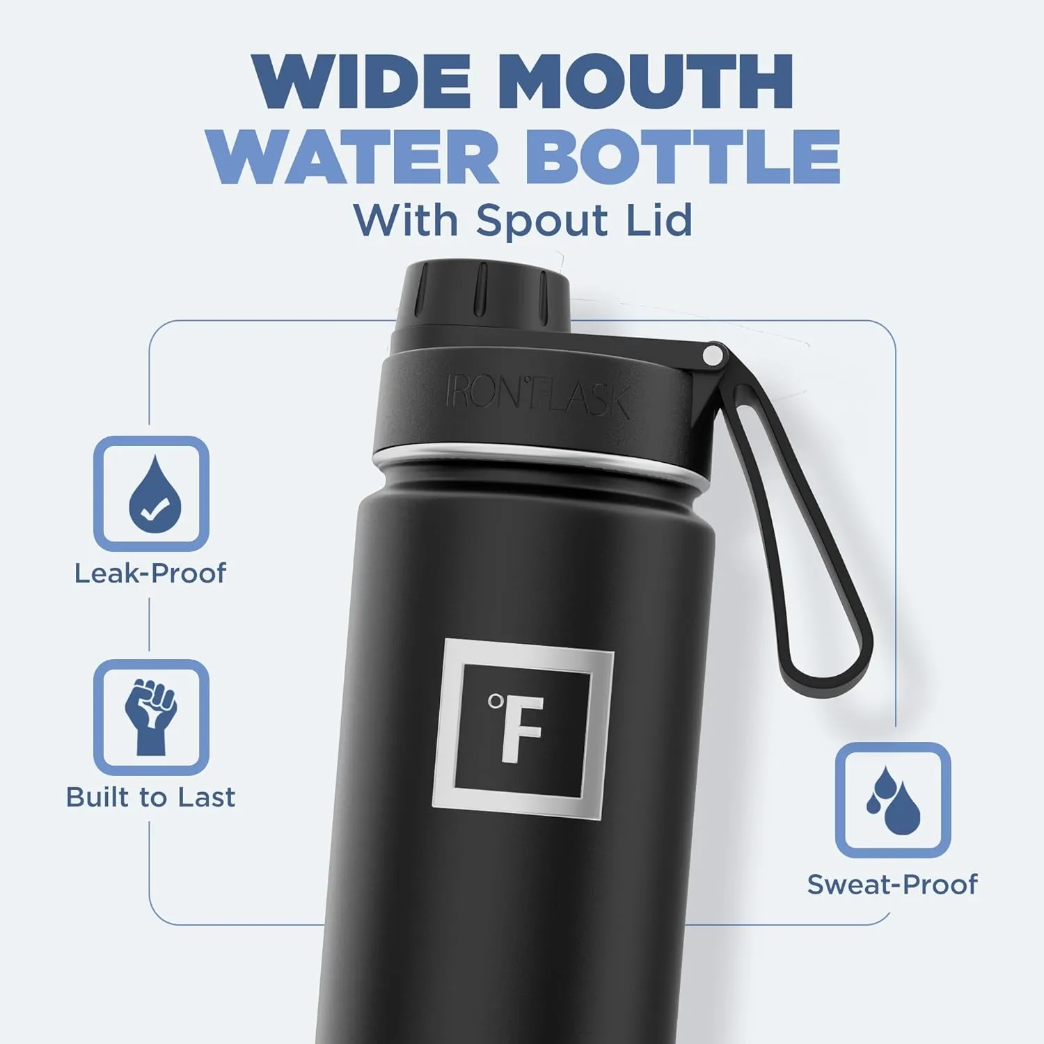 IRON °FLASK Camping & Hiking Hydration Flask with 3 Lids - Stainless Steel, Double Walled & Vacuum Insulated Water Bottle - Leak Proof & BPA Free (Fire, Spout - 22 oz)