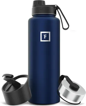 IRON °FLASK Camping & Hiking Hydration Flask with 3 Lids - Stainless Steel, Double Walled & Vacuum Insulated Water Bottle - Leak Proof & BPA Free (Twilight Blue, Spout - 40 oz)