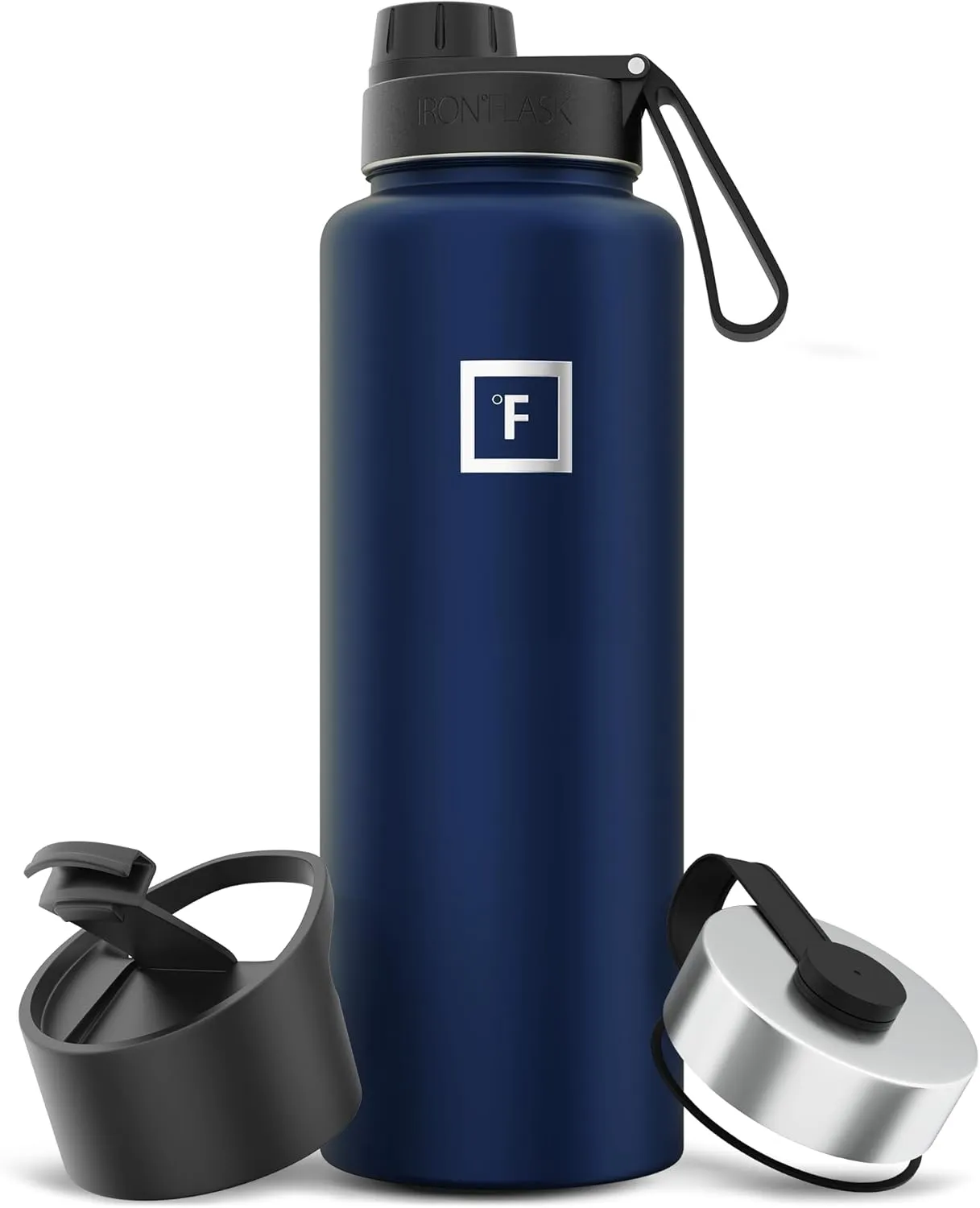 IRON °FLASK Camping & Hiking Hydration Flask with 3 Lids - Stainless Steel, Double Walled & Vacuum Insulated Water Bottle - Leak Proof & BPA Free (Twilight Blue, Spout - 40 oz)