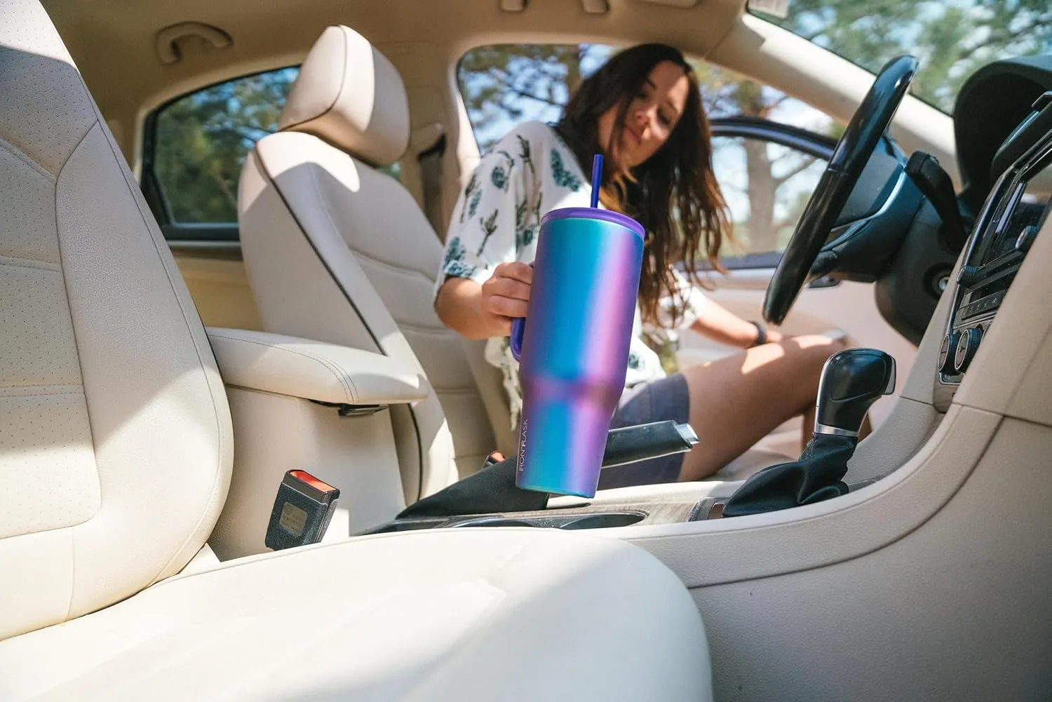 IRON °FLASK Co-Pilot Insulated Mug w/Straw & Flip Cap Lids - Cup Holder Bottle for Hot, Cold Drink - Leak-Proof - Water, Coffee Portable Travel Mug - Black, 50 Oz