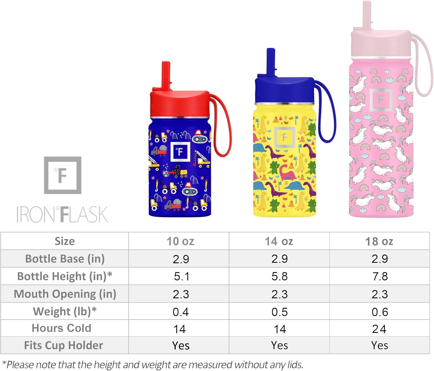 IRON °FLASK Kids Water Bottle - Straw Lid, 20 Name Stickers, Vacuum Insulated Stainless Steel, Double Walled Tumbler Travel Cup, Thermos Mug - Dino Mates, 18 Oz