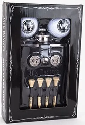 Jack Daniel's Flask and 2 Logo Golf Balls Gift SetQ