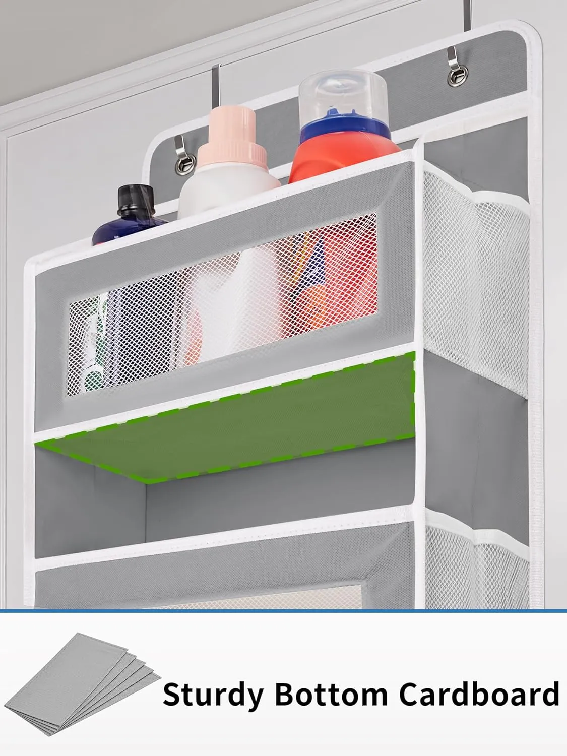 JARLINK Over The Door Organizer Storage, 5 Shelf Hanging Door Organizer with 5 Large Capacity Pockets, Anti Tilt 44 lb Load Behind Door Storage for Bedroom, Bathroom, Pantry, Nursery, (Grey)