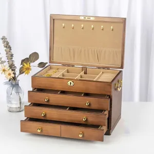 Jewelry Chests Jewelry Case Antique Lock Jewelry Storage Wooden Jewelry Box Organizer Jewelry Box Velvet with Lock Portable Jewelry Case Spacious (A 29 * 19 * 21.5CM)