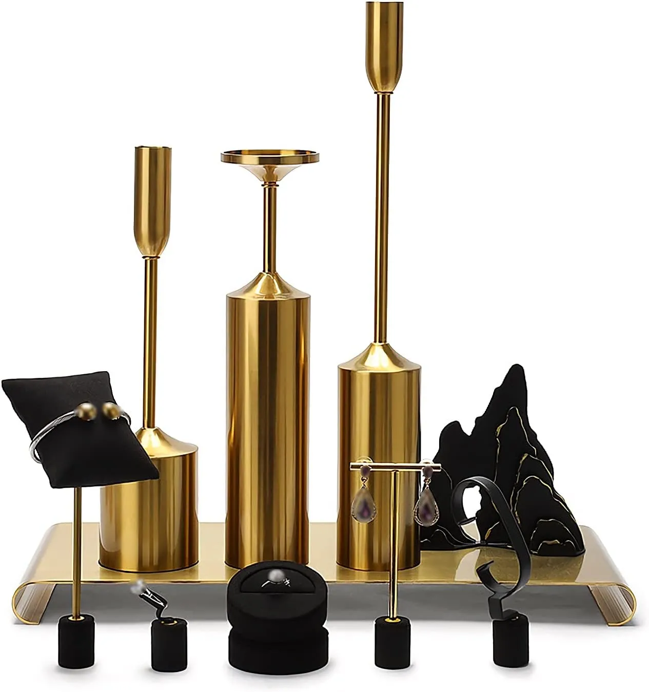 Jewelry Organizer Bracelet Display with Black Pillow Pack, Bracelet Holder for Jewelry Bracelets, Watches, Necklaces, Gold Metal Base Height 18 Inches Jewelry Stand (C