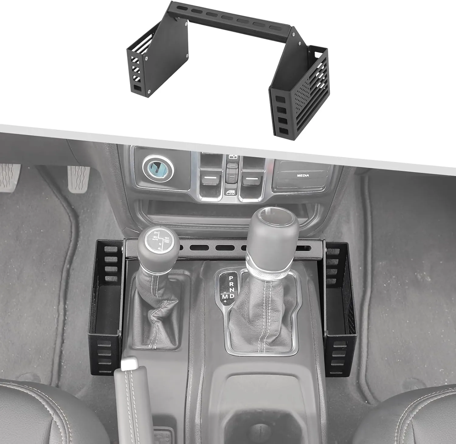 Jimen for JL/JT Metal Gear Shifter Tray, Upgrade 5PCS Center Console Side Pockets Hanging Storage Box Organizer Compatible with Jeep Wrangler JL JLU & Gladiator JT 2018-2024 (Flag Style)