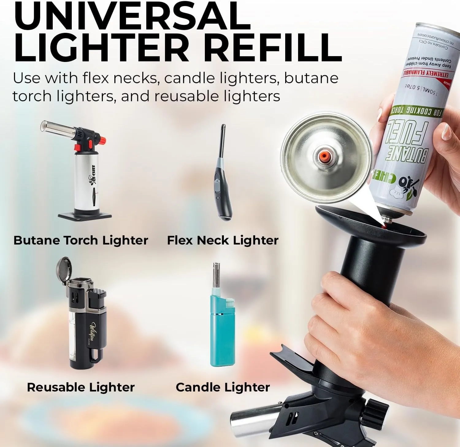 Jo Chef Butane Fuel Refill, Lighter Butane Fuel Canister, Butane Gas Refill for Kitchen Torch, Lighter, Brûlée Kitchen Blow Torch