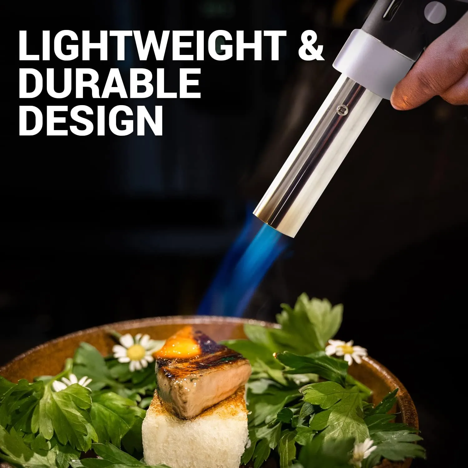 Jo Chef Pro Butane Torch Lighter, Cooking Torch - Refillable Adjustable Flame Lighter with Safety Lock for BBQ, Baking, Brulee Creme, DIY, Crafts and Soldering, 4 Butane Canister Included