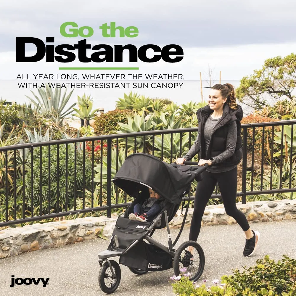 Joovy Zoom360 Ultralight Jogging Stroller Featuring High Child Seat, Shock-Absorbing Suspension, Extra-Large Air-Filled Tires, Parent Organizer, Air Pump, and Easy One-Hand Fold (Black)