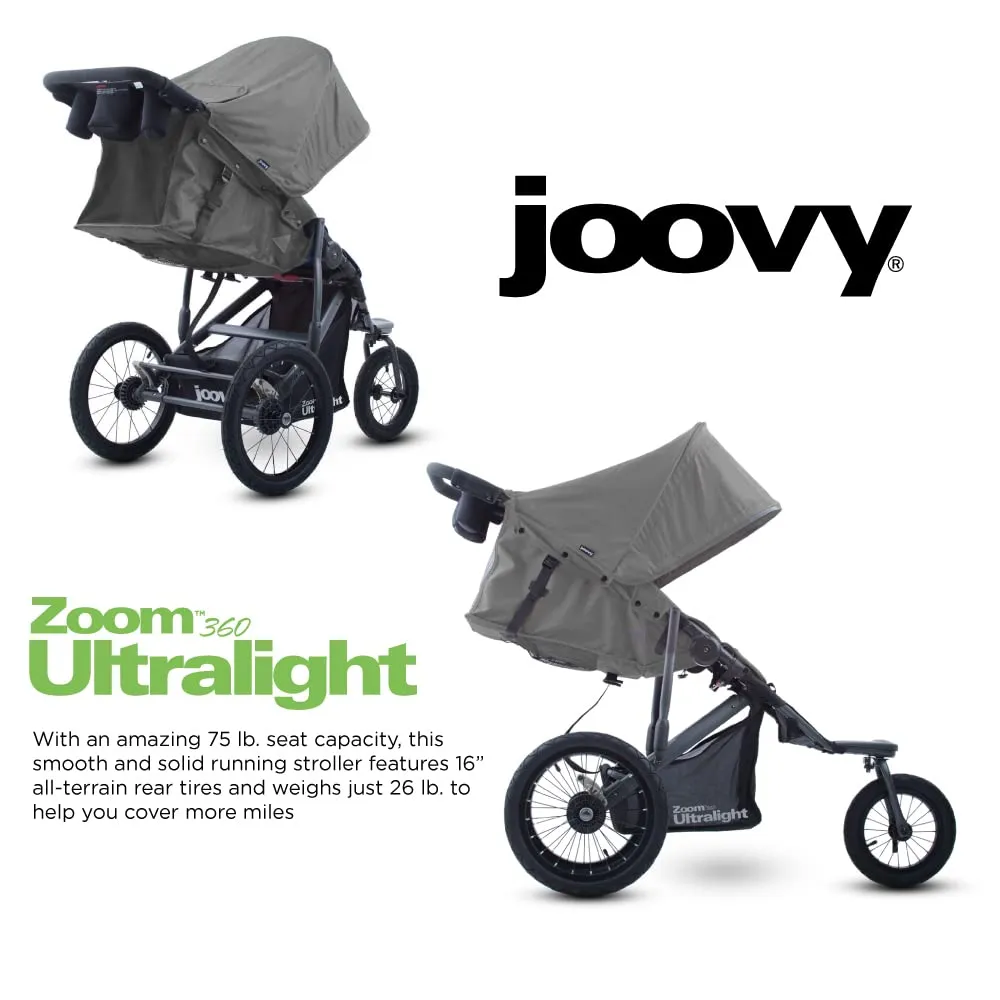 Joovy Zoom360 Ultralight Jogging Stroller Featuring High Child Seat, Shock-Absorbing Suspension, Extra-Large Air-Filled Tires, Parent Organizer, Air Pump, and Easy One-Hand Fold (Charcoal)
