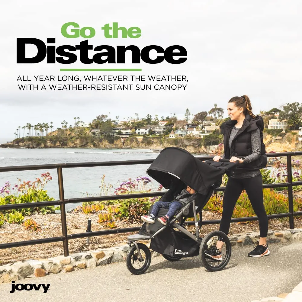 Joovy Zoom360 Ultralight Jogging Stroller Featuring High Child Seat, Shock-Absorbing Suspension, Extra-Large Air-Filled Tires, Parent Organizer, Air Pump, and Easy One-Hand Fold (Charcoal)