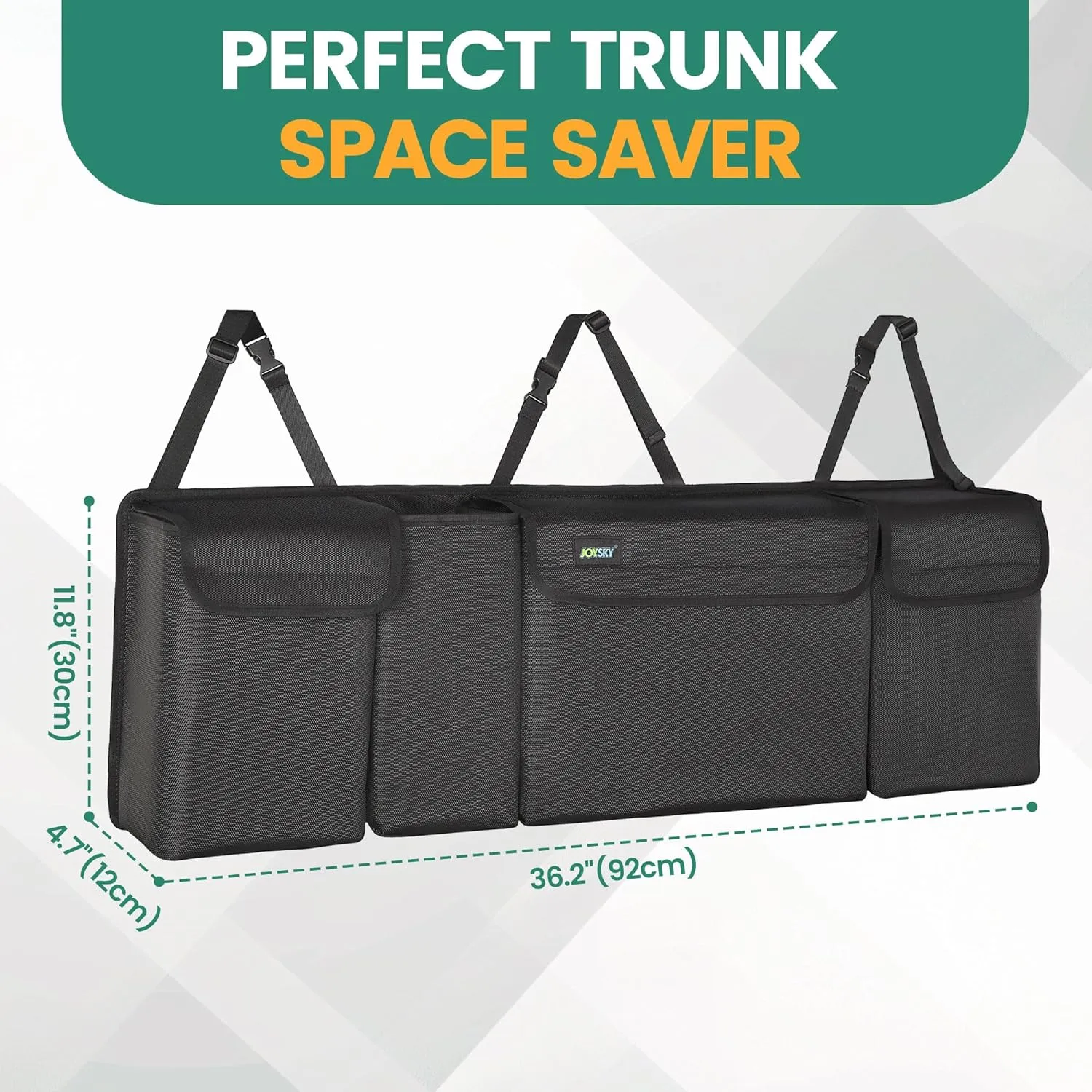 JOYSKY Trunk Hanging Organizer, Backseat Car Organizer with Large Pockets for SUV, Truck, MPV, Collapsible Vehicle Storage Bag, Car Interior Accessories Providing More Trunk Space