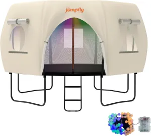 jumpfly 10FT Trampoline Tent for Kids(Tent Only),Fit for 8 Curved Poles Round Trampolines,Trampolien Shade Cover with LED Light, Trampolien Accessories, Anti-Tear, Lightbrown