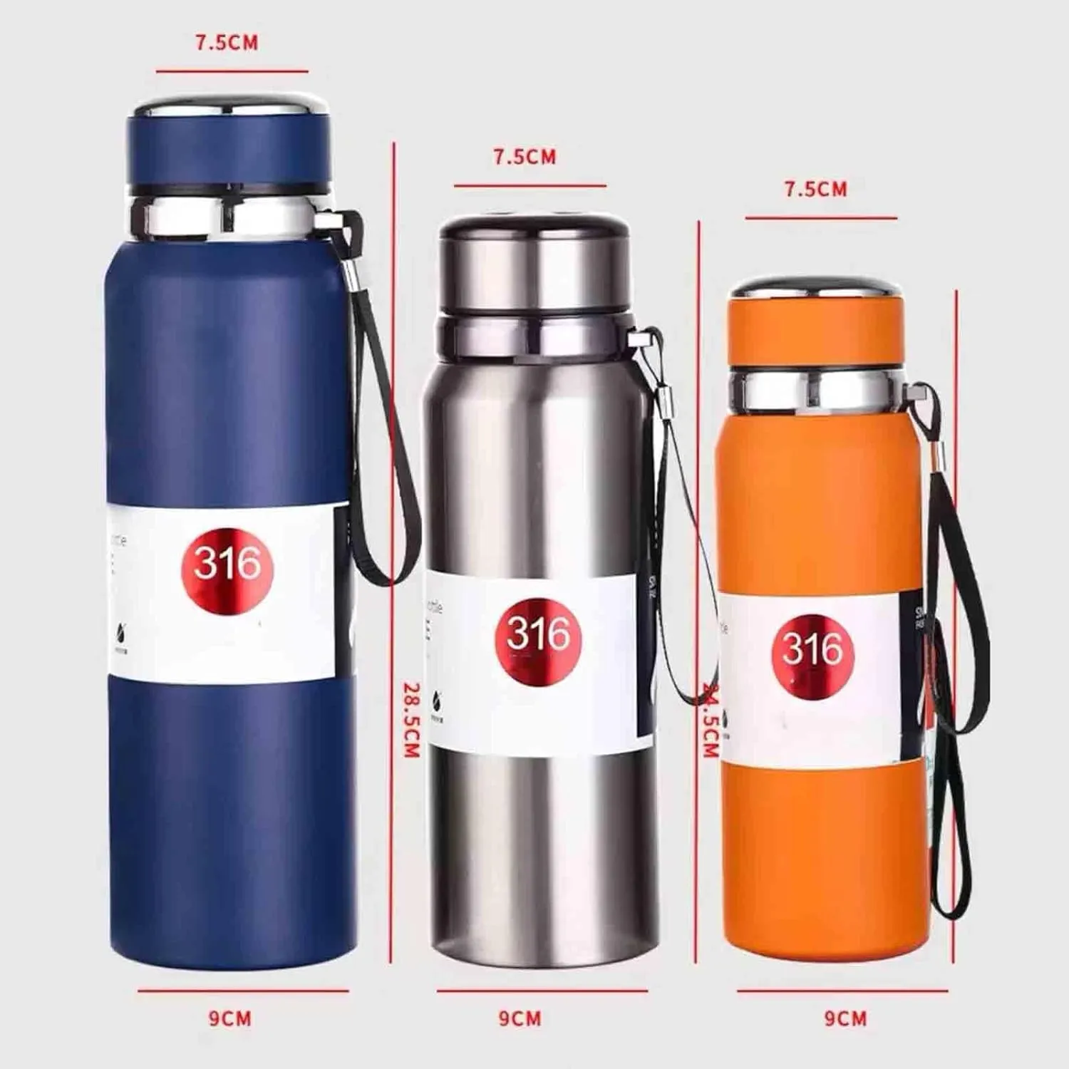 JUSHZ Sports Mens Water Bottle Water Bottles Leakproof Stainless Steel Adult for Women Girls Keep Water Cold with Filter Thermos Flask Insulated Vacuum Stainless Steel High Capacity (800ML,Blue)