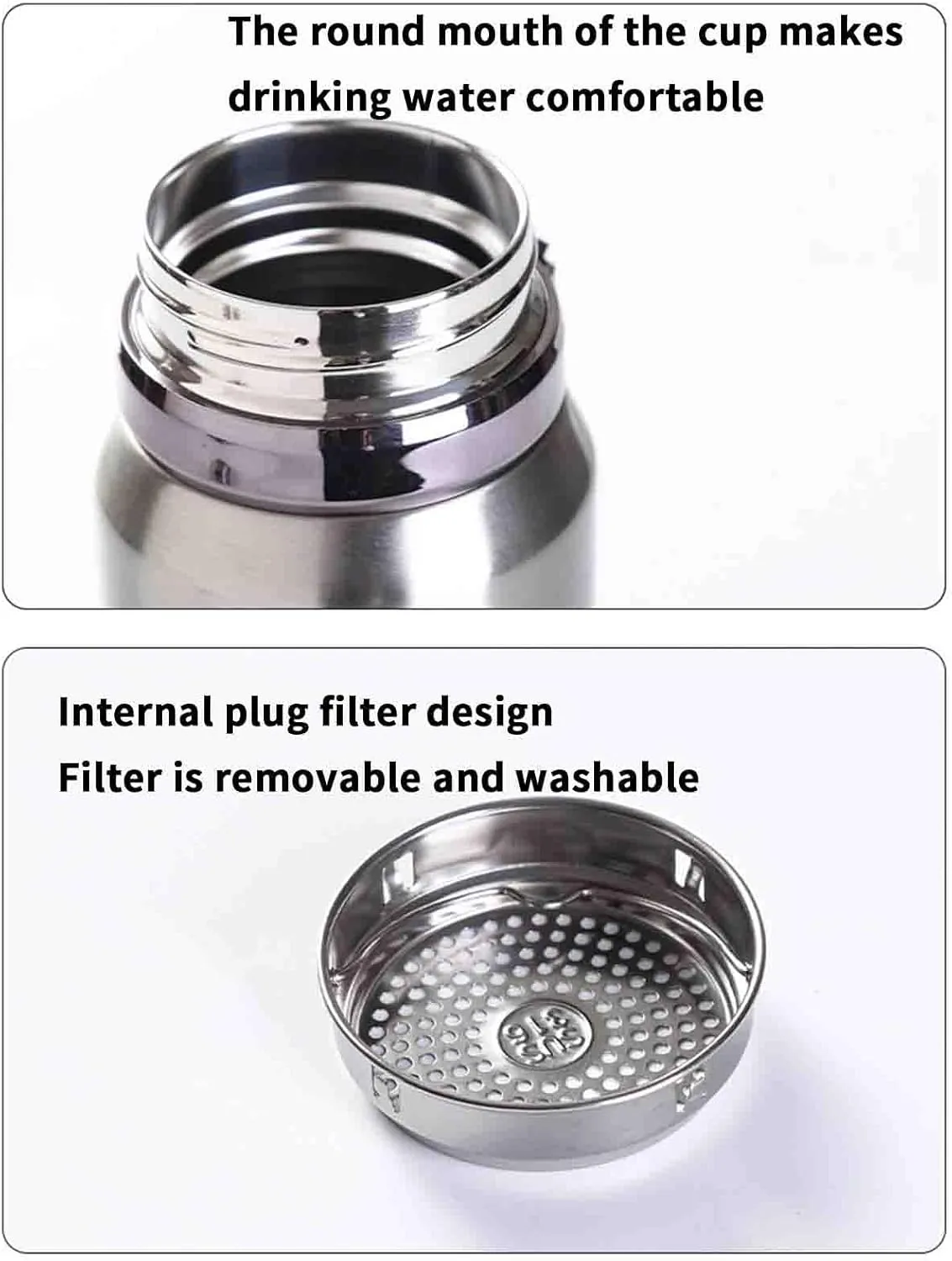 JUSHZ Sports Mens Water Bottle Water Bottles Leakproof Stainless Steel Adult for Women Girls Keep Water Cold with Filter Thermos Flask Insulated Vacuum Stainless Steel High Capacity (800ML,Blue)