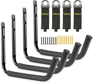 Kayak Rack Wall Mount, Canoe Hanger Hooks, Kayak Storage Hook, Garage Hanger Ladder Brackets, for Hanging Outdoor Beach Folding Chair Bicycle Surfboard Snowboard Paddle Board - Black
