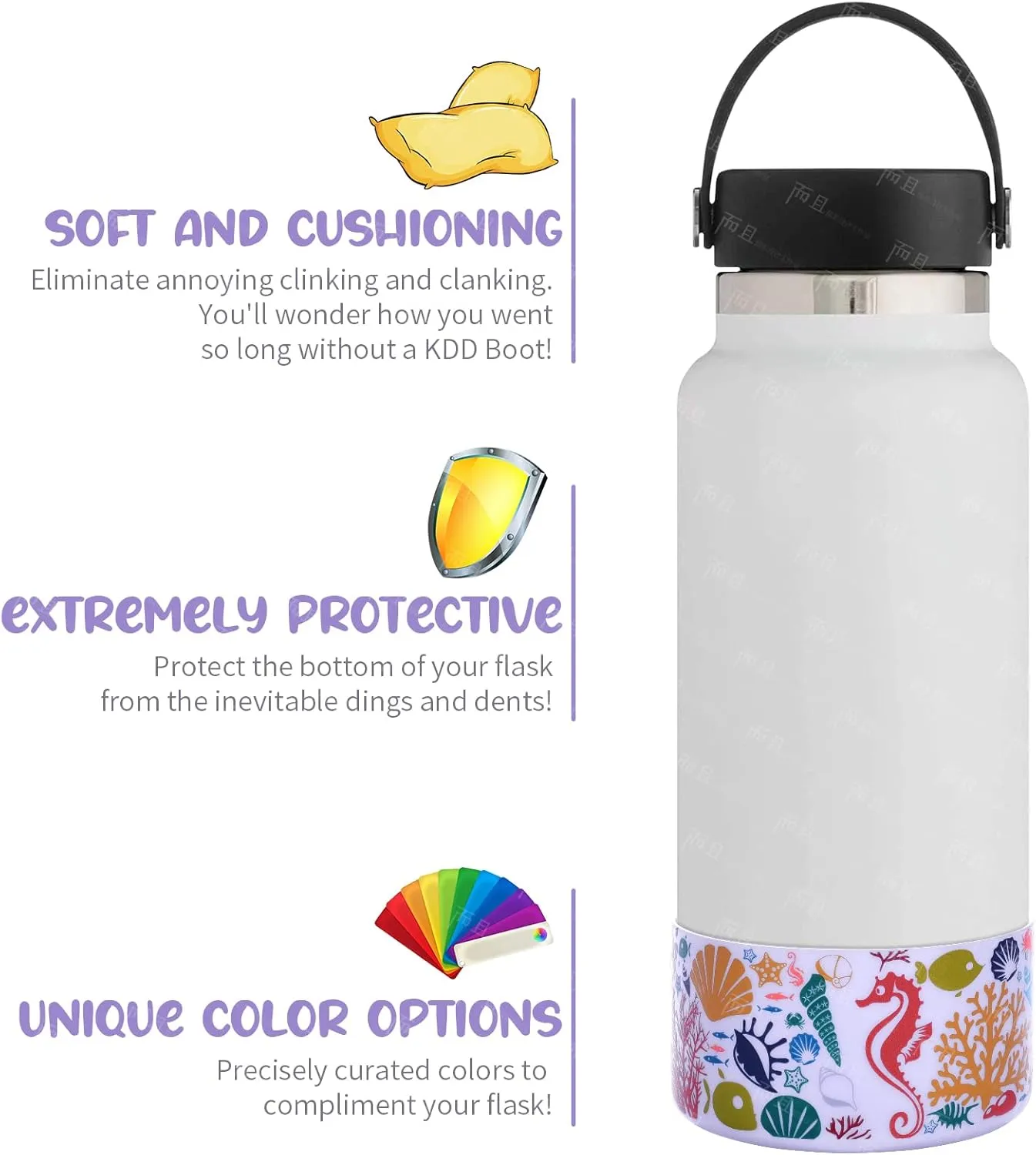 KDD Protective Silicone Boot for 12oz - 40 oz Hydro Sport Water Bottles Flask Anti-Slip Bottom Sleeve Cover