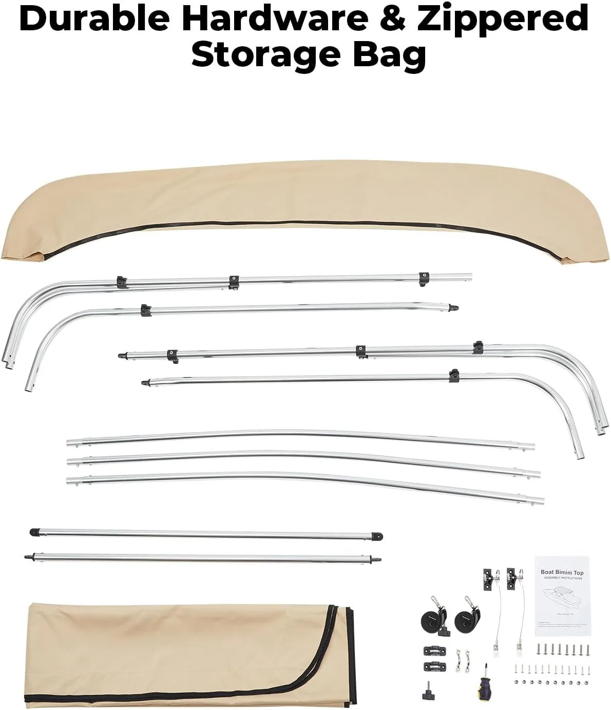 KEMIMOTO Bimini Top for Boat, Bimini Tops Cover 600D Marine Grade Canvas Boat Canopy with 6ft Length 54 in - 96 in Width 46 in Height, Includes Mounting Hardware, Straps Rear Support Poles