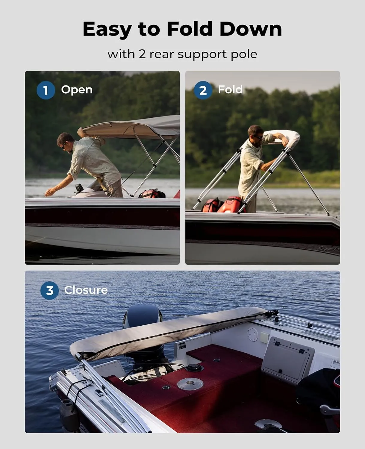 KEMIMOTO Bimini Top for Boat, Bimini Tops Cover 600D Marine Grade Canvas Boat Canopy with 6ft Length 54 in - 96 in Width 46 in Height, Includes Mounting Hardware, Straps Rear Support Poles