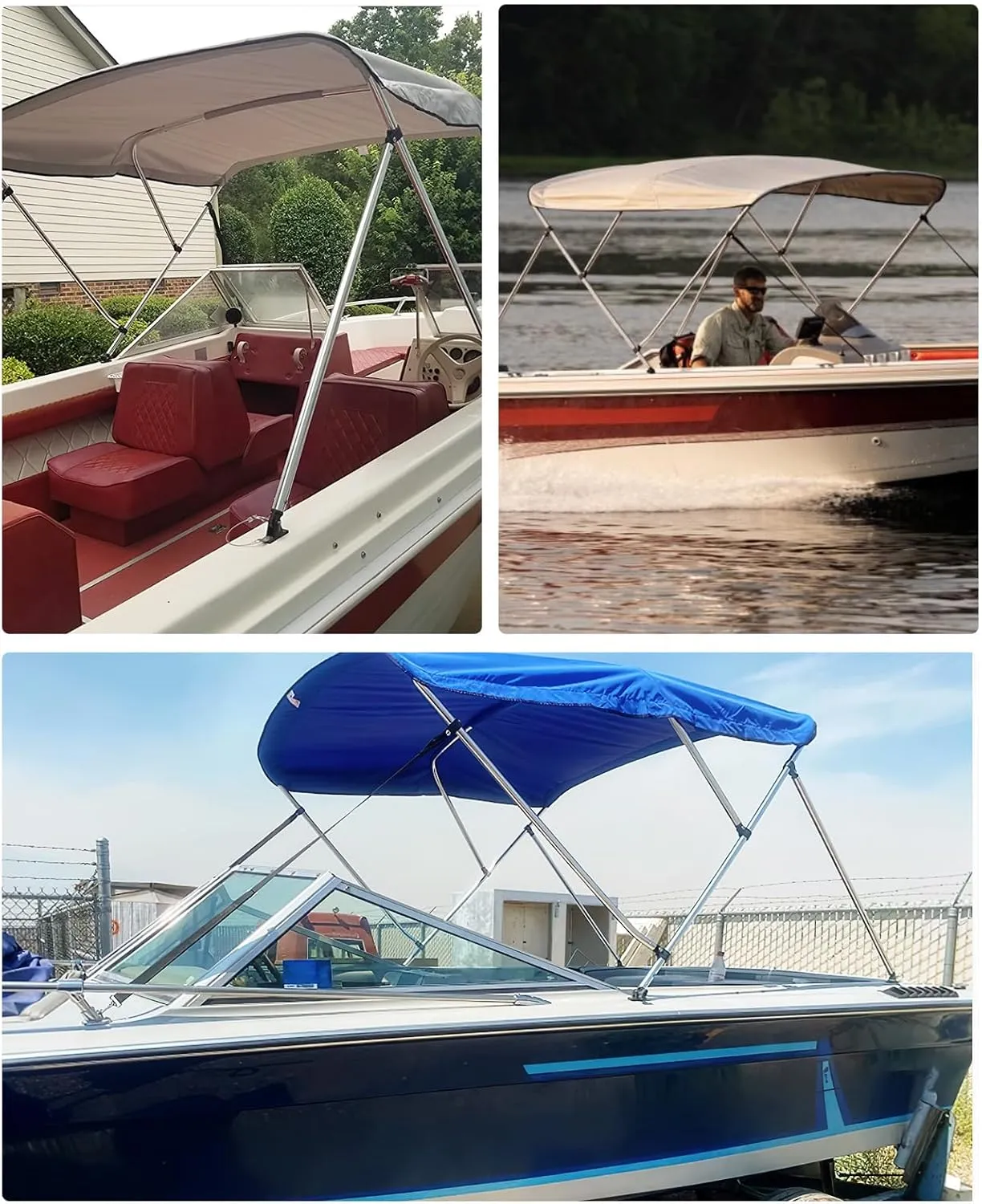 KEMIMOTO Bimini Top for Boat, Bimini Tops Cover 600D Marine Grade Canvas Boat Canopy with 6ft Length 54 in - 96 in Width 46 in Height, Includes Mounting Hardware, Straps Rear Support Poles