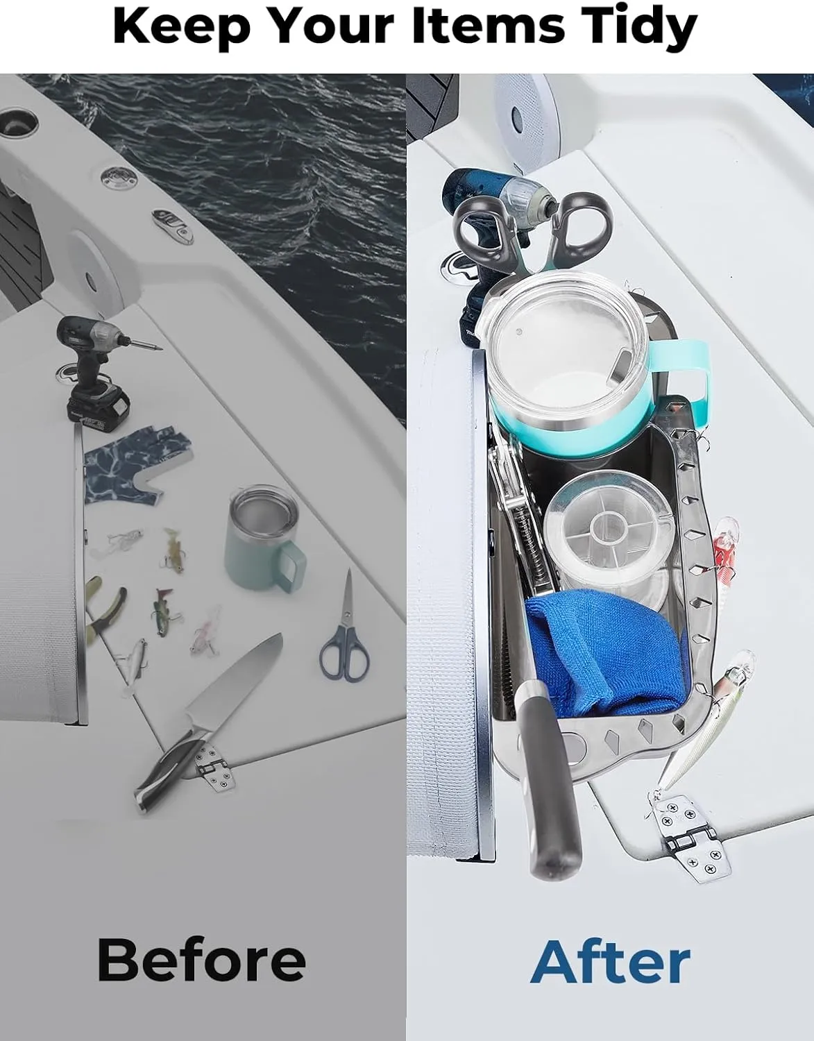 KEMIMOTO Boat Caddy Organizer, Universal Fit for Bass, Kayak, Pontoon, Jon Boat, Fishing Caddy, Cabin Storage