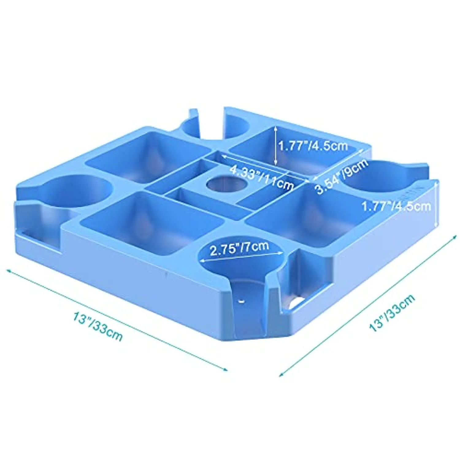 Keten Beach Umbrella Table Tray with 4 Cup Holders, 4 Snack Compartments, 4 Sunglasses Holes, 4 Phone Slots, Umbrella Table for Beach, Patio, Garden, Swimming Pool, 16 Inches, Blue