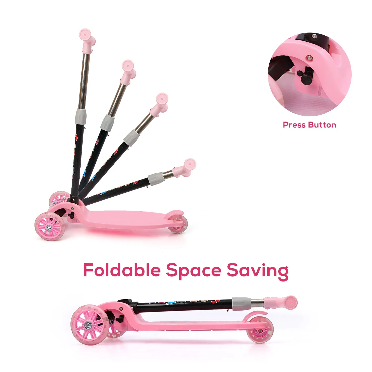 Kick Scooter for Kids | 2-8 Yrs | Height Adjustable | Foldable | Pink | SY0004