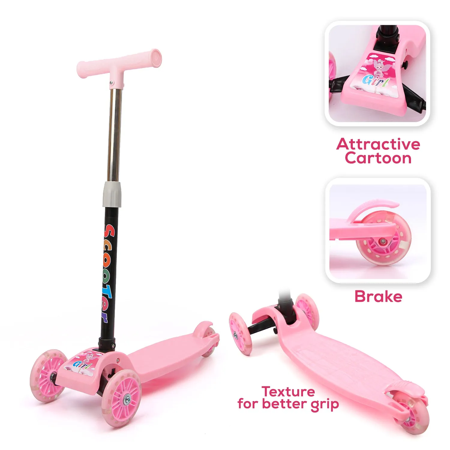 Kick Scooter for Kids | 2-8 Yrs | Height Adjustable | Foldable | Pink | SY0004