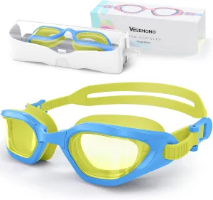 Kids Swim Goggles in Candy Dual-Tone, Adjustable Nose Pads & Soft Silicone for Leak-proof Fit Across Ages(6-14), Clear Wide Vision & Anti-Fog &Anti-UV, With Fashion Hard Protective Case