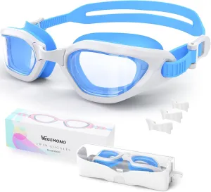 Kids Swim Goggles in Candy Dual-Tone, Adjustable Nose Pads & Soft Silicone for Leak-proof Fit Across Ages(6-14), Clear Wide Vision & Anti-Fog &Anti-UV, With Fashion Hard Protective Case