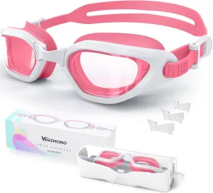 Kids Swim Goggles in Candy Dual-Tone, Adjustable Nose Pads & Soft Silicone for Leak-proof Fit Across Ages(6-14), Clear Wide Vision & Anti-Fog &Anti-UV, With Fashion Hard Protective Case
