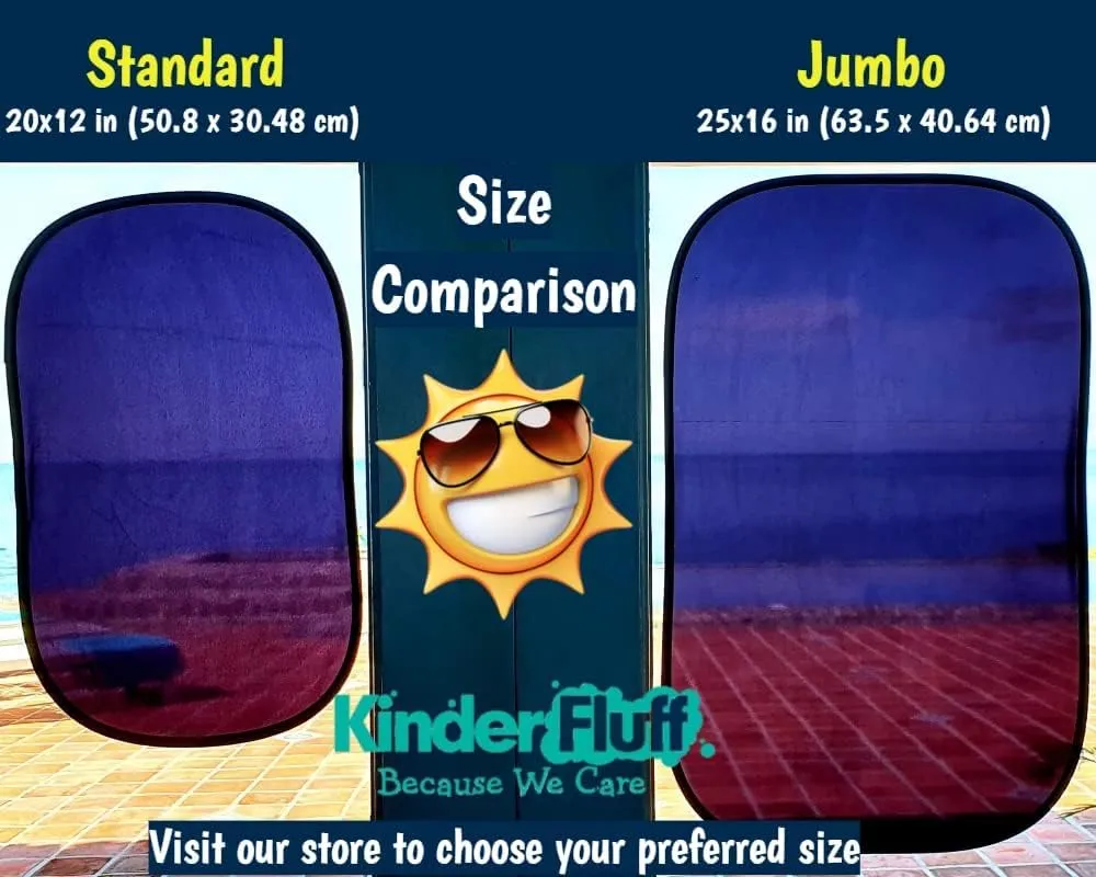 kinder Fluff Car Window Shade (4Pack)-The Only Certified Cockpit & Car Window Sun Shade for Baby & Pilots Proven to Block 99.95% UVR -Mom's Choice Gold Award- Aircraft & Car Seat Sun Protection - XL