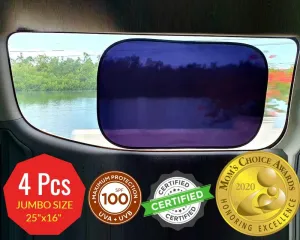 kinder Fluff Car Window Shade (4Pack)-The Only Certified Cockpit & Car Window Sun Shade for Baby & Pilots Proven to Block 99.95% UVR -Mom's Choice Gold Award- Aircraft & Car Seat Sun Protection - XL