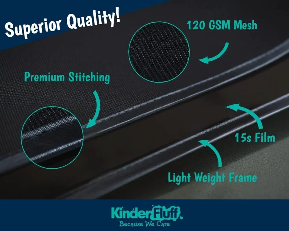 kinder Fluff Car Window Shade (4Pack)-The Only Certified Cockpit & Car Window Sun Shade for Baby & Pilots Proven to Block 99.95% UVR -Mom's Choice Gold Award- Aircraft & Car Seat Sun Protection - XL