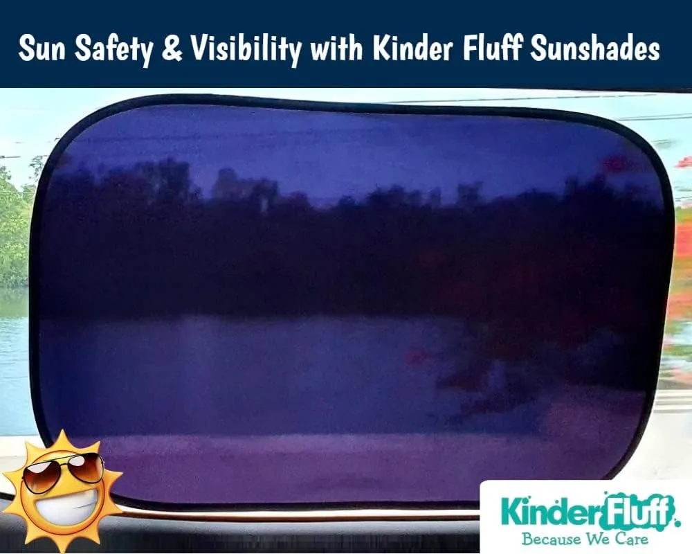 kinder Fluff Car Window Shade (4Pack)-The Only Certified Cockpit & Car Window Sun Shade for Baby & Pilots Proven to Block 99.95% UVR -Mom's Choice Gold Award- Aircraft & Car Seat Sun Protection - XL