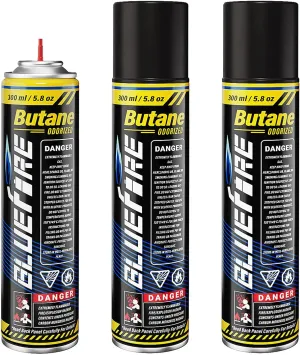 KOMAN Butane Refill 300ml Butane Fuel Refill Butane Canister for Torch Lighter Fluid Refill Canister Butane Torch Kitchen Blow Torch 10.56 fl oz with 5 Different Nozzle Adapters(3 cans)