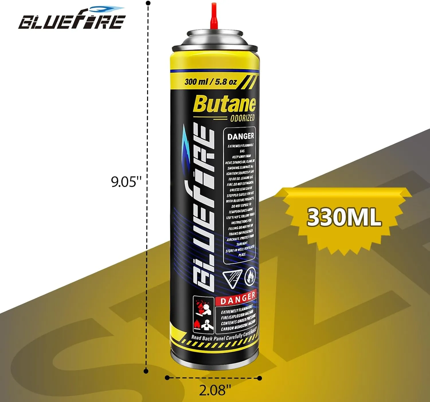 KOMAN Butane Refill 300ml Butane Fuel Refill Butane Canister for Torch Lighter Fluid Refill Canister Butane Torch Kitchen Blow Torch 10.56 fl oz with 5 Different Nozzle Adapters(3 cans)