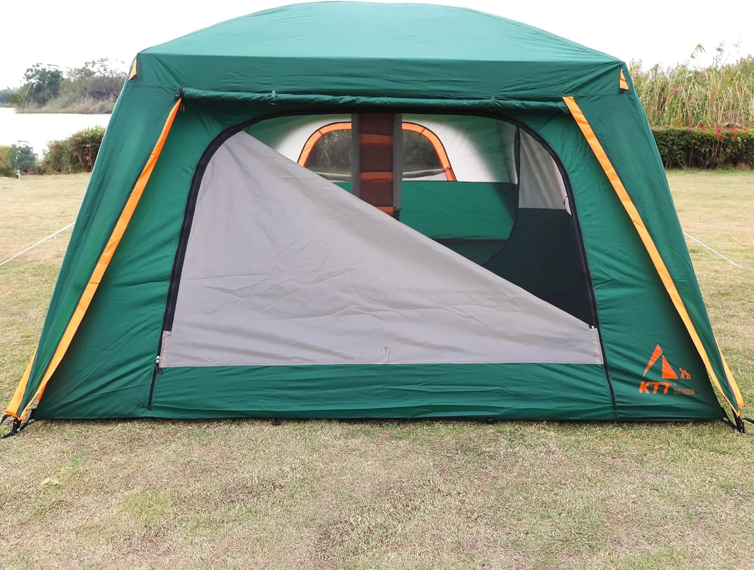 KTT Extra Large Tent 10-12-14 Person(Style-B),Family Cabin Tents,2 Rooms,3 Doors and 3 Windows with Mesh,Straight Wall,Waterproof,Double Layer,Big Tent for Outdoor,Picnic,Camping,Family Gathering