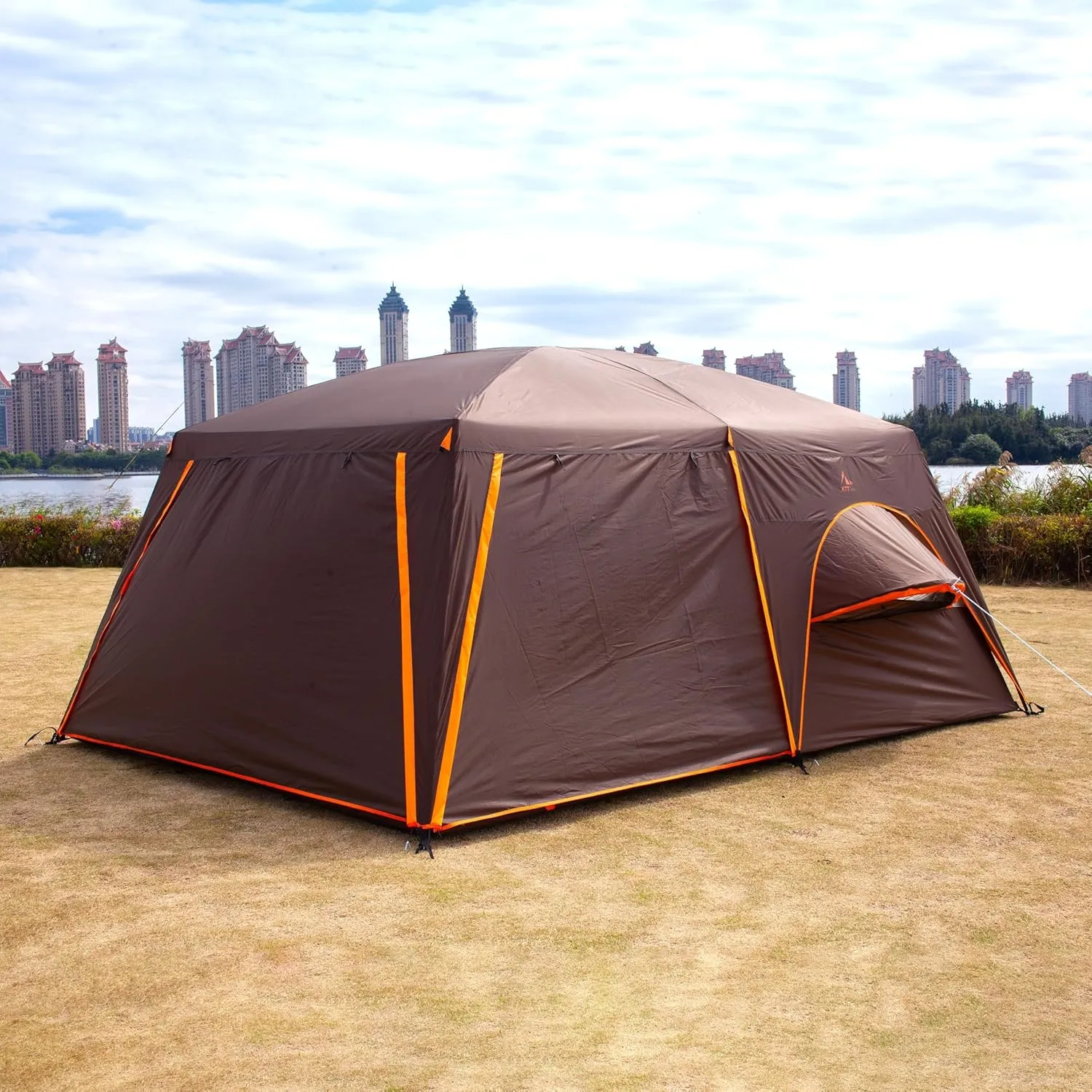 KTT Extra Large Tent 10-12-14 Person(Style-B),Family Cabin Tents,2 Rooms,3 Doors and 3 Windows with Mesh,Straight Wall,Waterproof,Double Layer,Big Tent for Outdoor,Picnic,Camping,Family Gathering