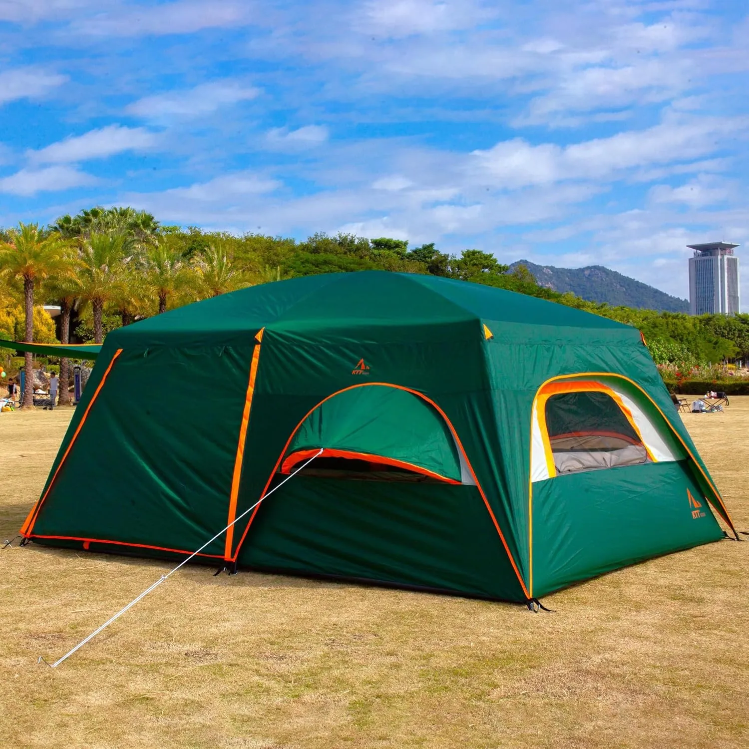 KTT Extra Large Tent 10-12-14 Person(Style-B),Family Cabin Tents,2 Rooms,3 Doors and 3 Windows with Mesh,Straight Wall,Waterproof,Double Layer,Big Tent for Outdoor,Picnic,Camping,Family Gathering