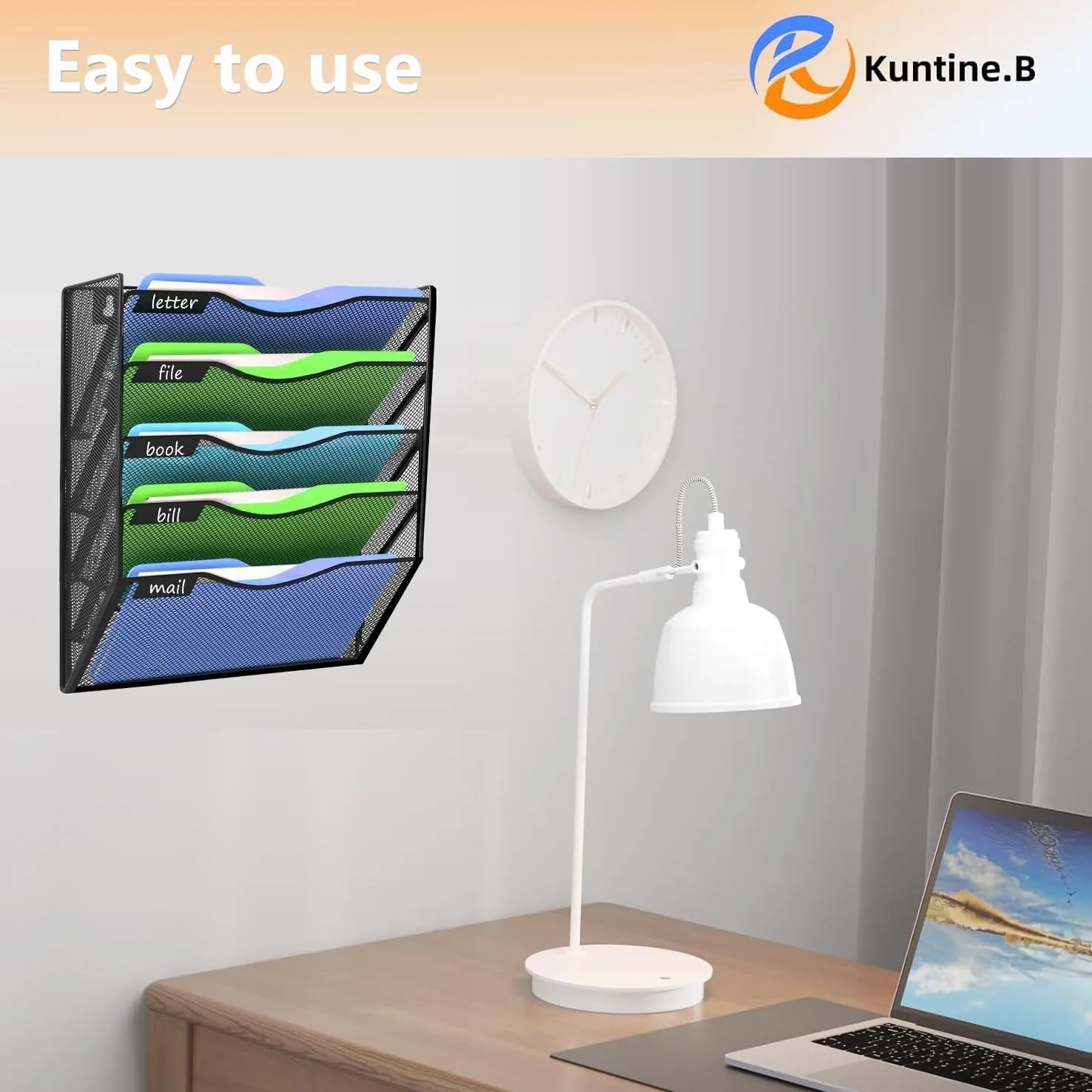 Kuntine.B 5 Pocket Wall File Holder Organizer Office Hanging Magazine Holder Wall File Organizer for Office Home (Black, 5 Tier)