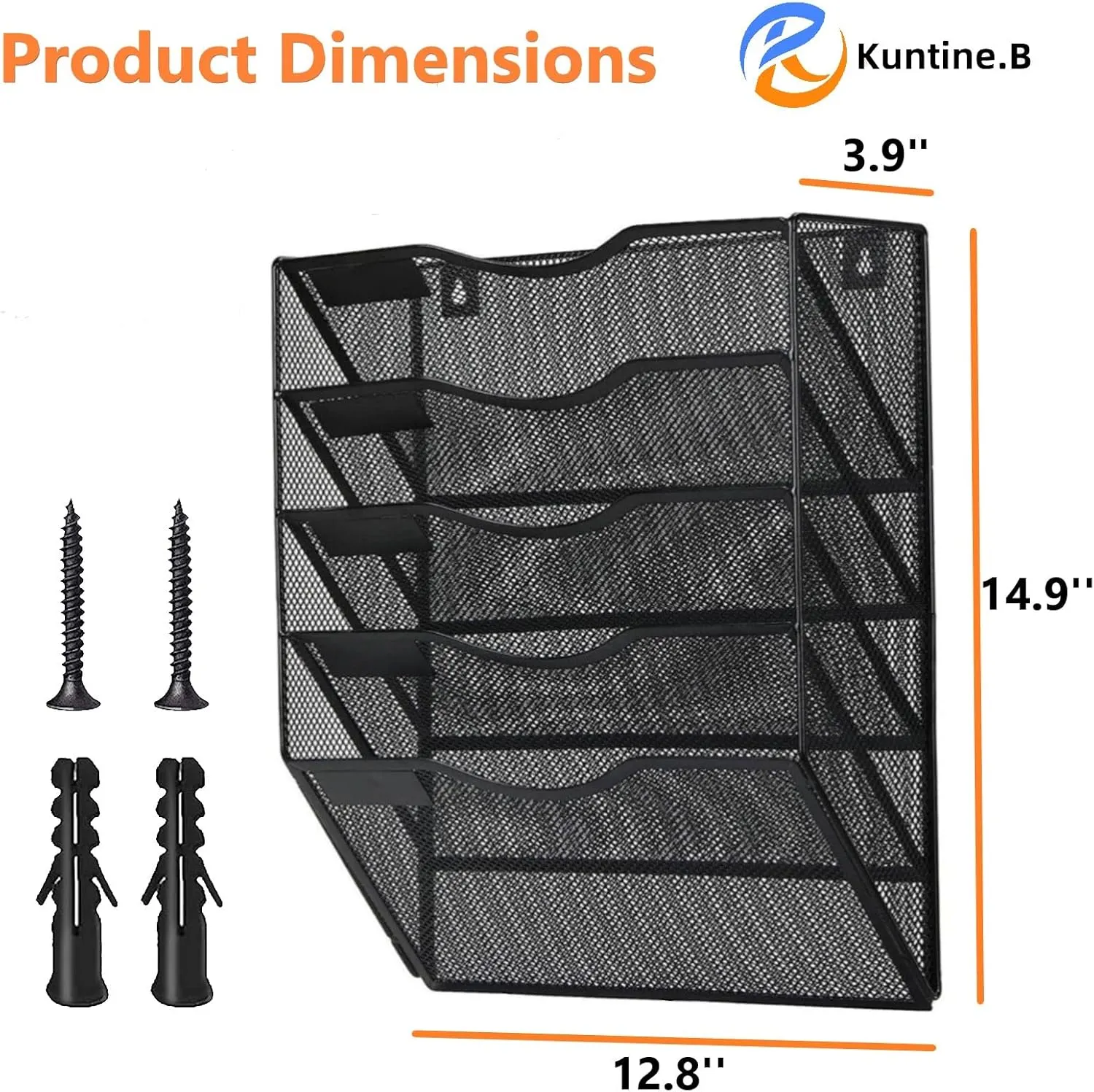 Kuntine.B 5 Pocket Wall File Holder Organizer Office Hanging Magazine Holder Wall File Organizer for Office Home (Black, 5 Tier)
