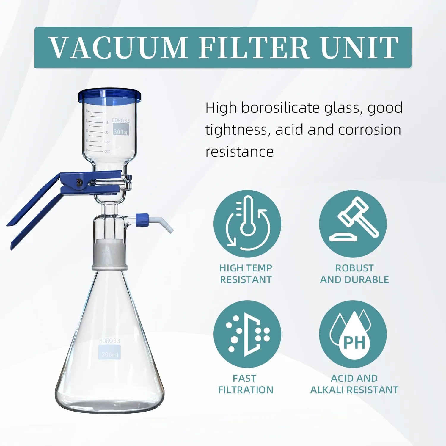 Lab Vacuum Filtration Apparatus Kit 500 mL Filtering Flask & 300 mL Glass Buchner Funnel