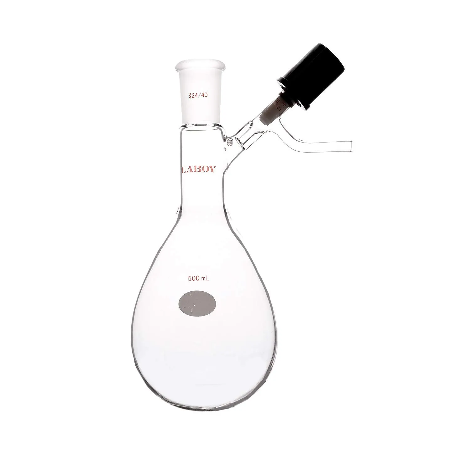 Laboy Glass 500mL Pear-Shaped Schlenk Flask Tube Kjeldahl-Style Reaction Storage Air-Free with High Vacuum Valve & 24/40 Joint Lab Glassware