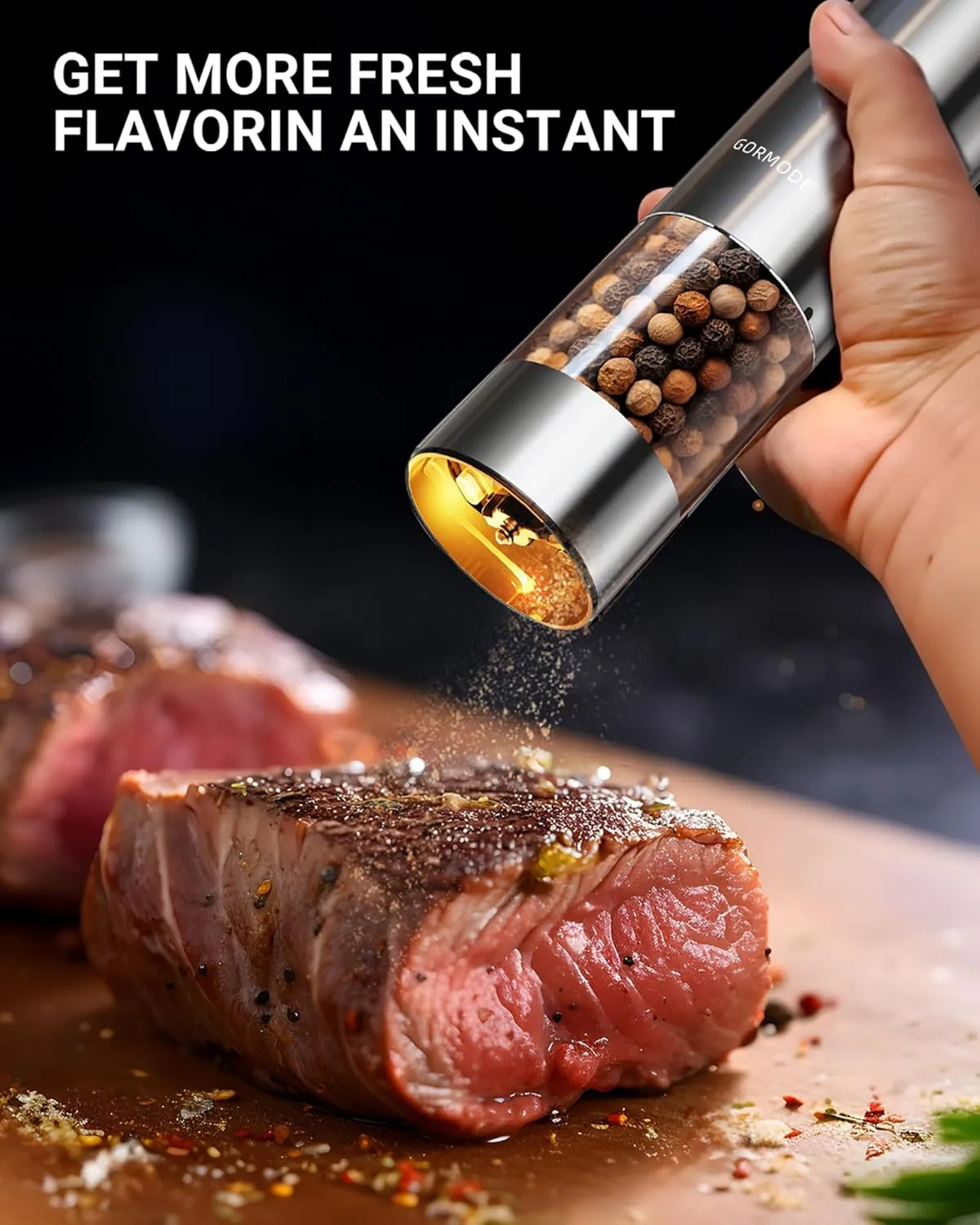 Large Capacity Rechargeable Electric Salt and Pepper Grinder Set -USB Charging Port with Sliding Dust Cover; Automatic Salt and Pepper Mill Grinder With LED Light-6 Adjustable Grinding Modes